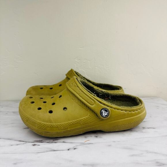 Crocs Yellow Green Classic Slip On Clog Lined Women’s Size 6 - Picture 1 of 9